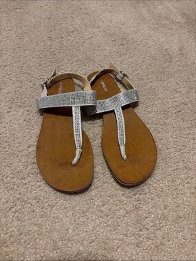 Express Silver Rhinestone T-Strap Sandals